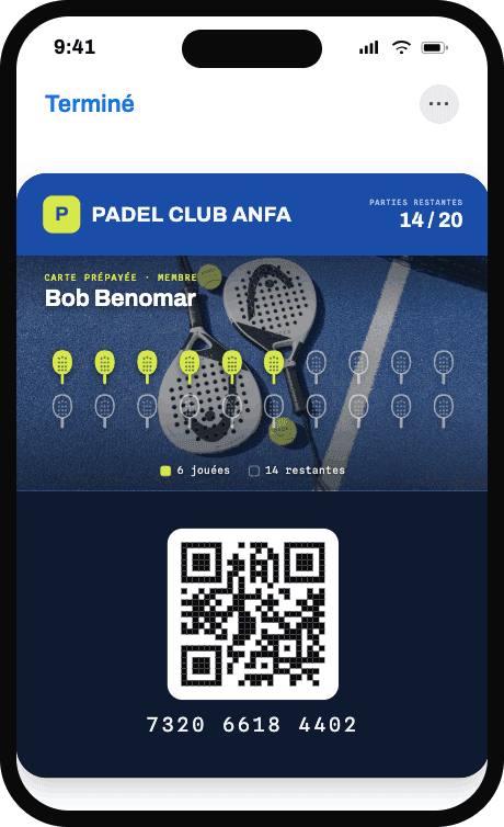 Carte prépayée — Padel Club Anfa